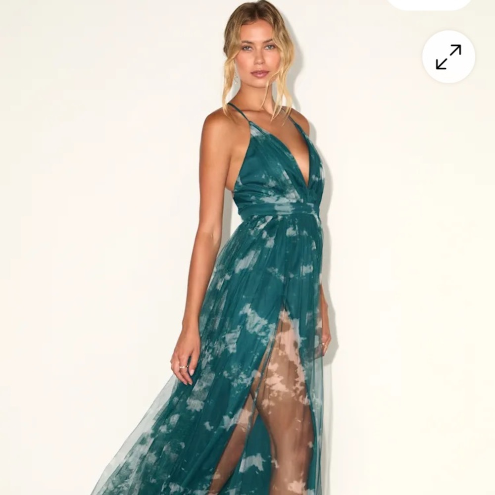 Lulu's Teal Tie-Dye Maxi Dress
